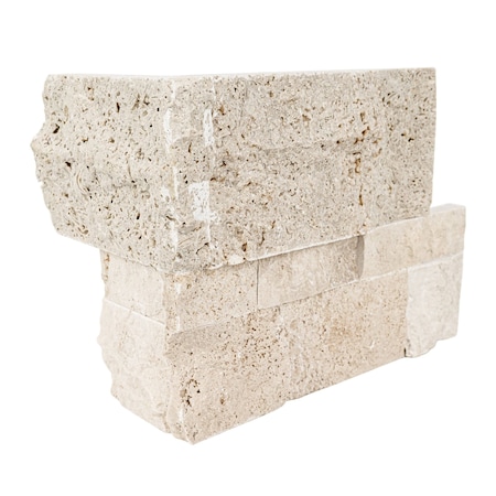 Ackland Stonecrest Casella Cream 9x18 Travertine Splitface Ledge Corner Wall Tile, 4PK AKPLPTCACR9X18FCR-CA